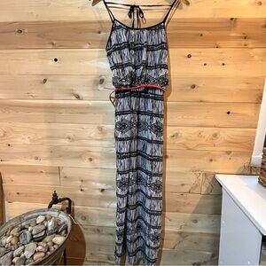 City Triangles spaghetti strap sheer lined belted dress